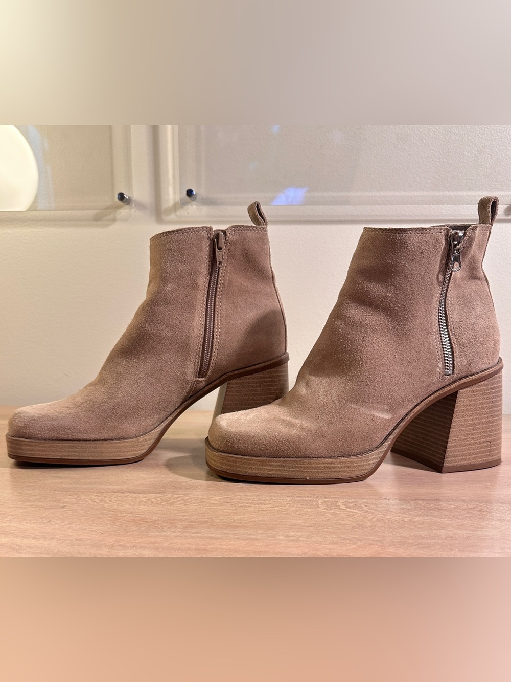 Women’s Taupe Suede Block Heel Ankle Boots